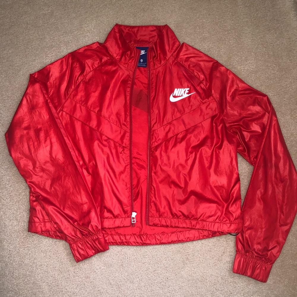 RED NIKE WOMENS WINDBREAKER BOMBER ZIP-UP JACKET